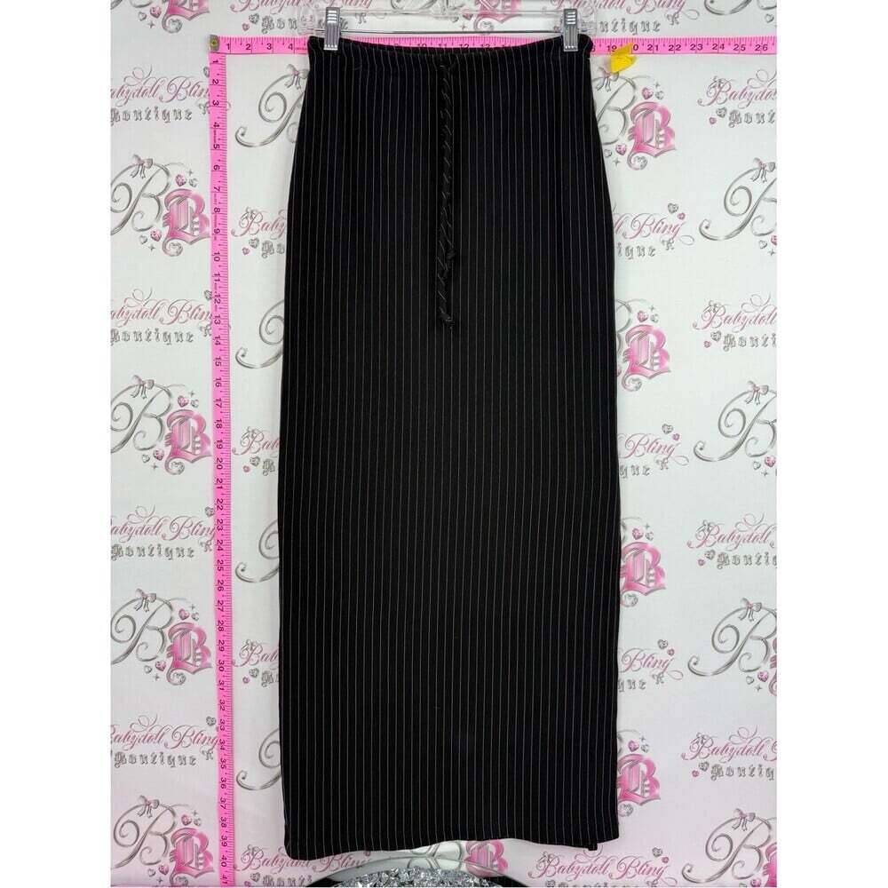 Garage skirt vintage Y2k long Black Pinstripe Drawstring Maxi Skirt rare